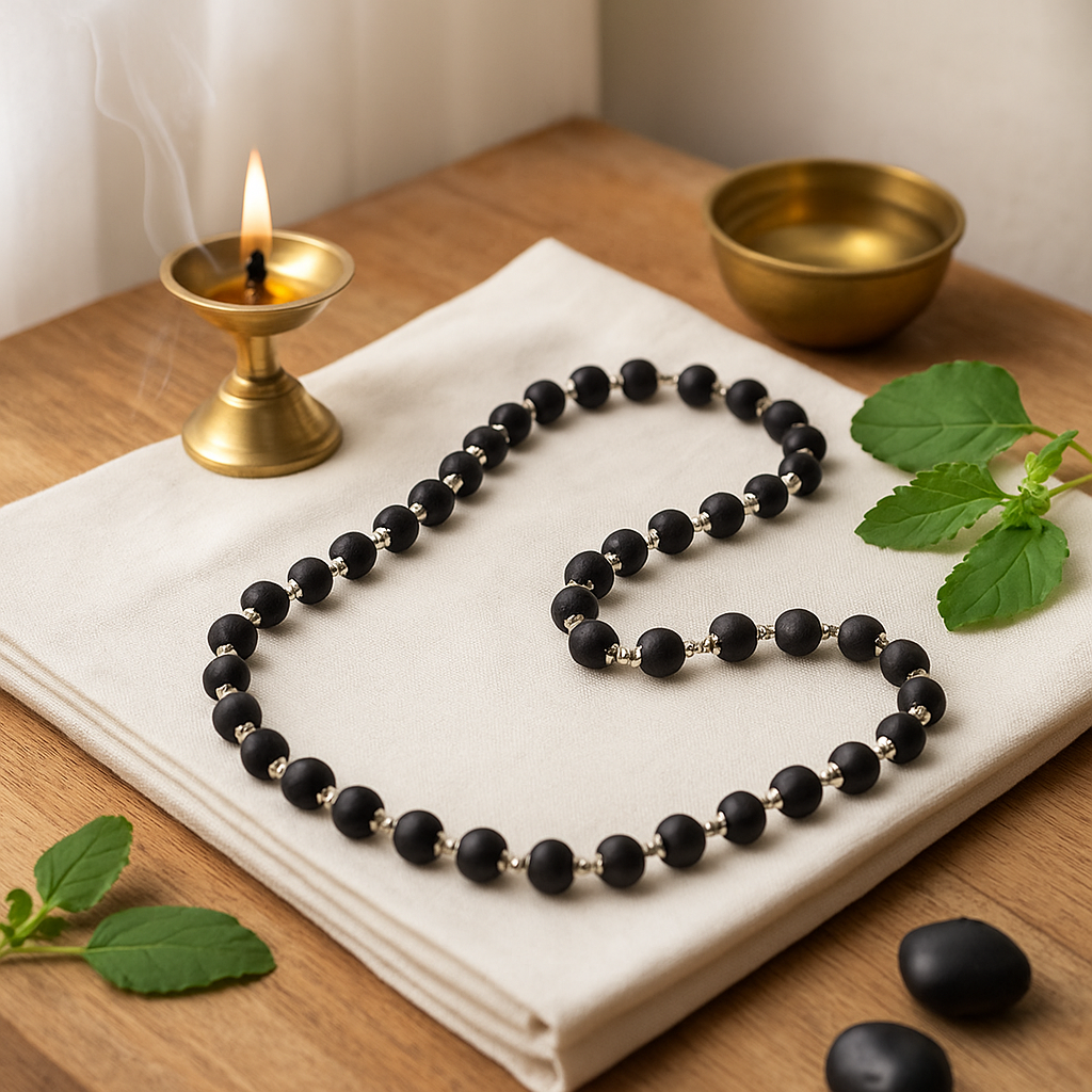 Silver Plated Karungali Mala – Original Ebony Wood Beads (Govt. Certified)