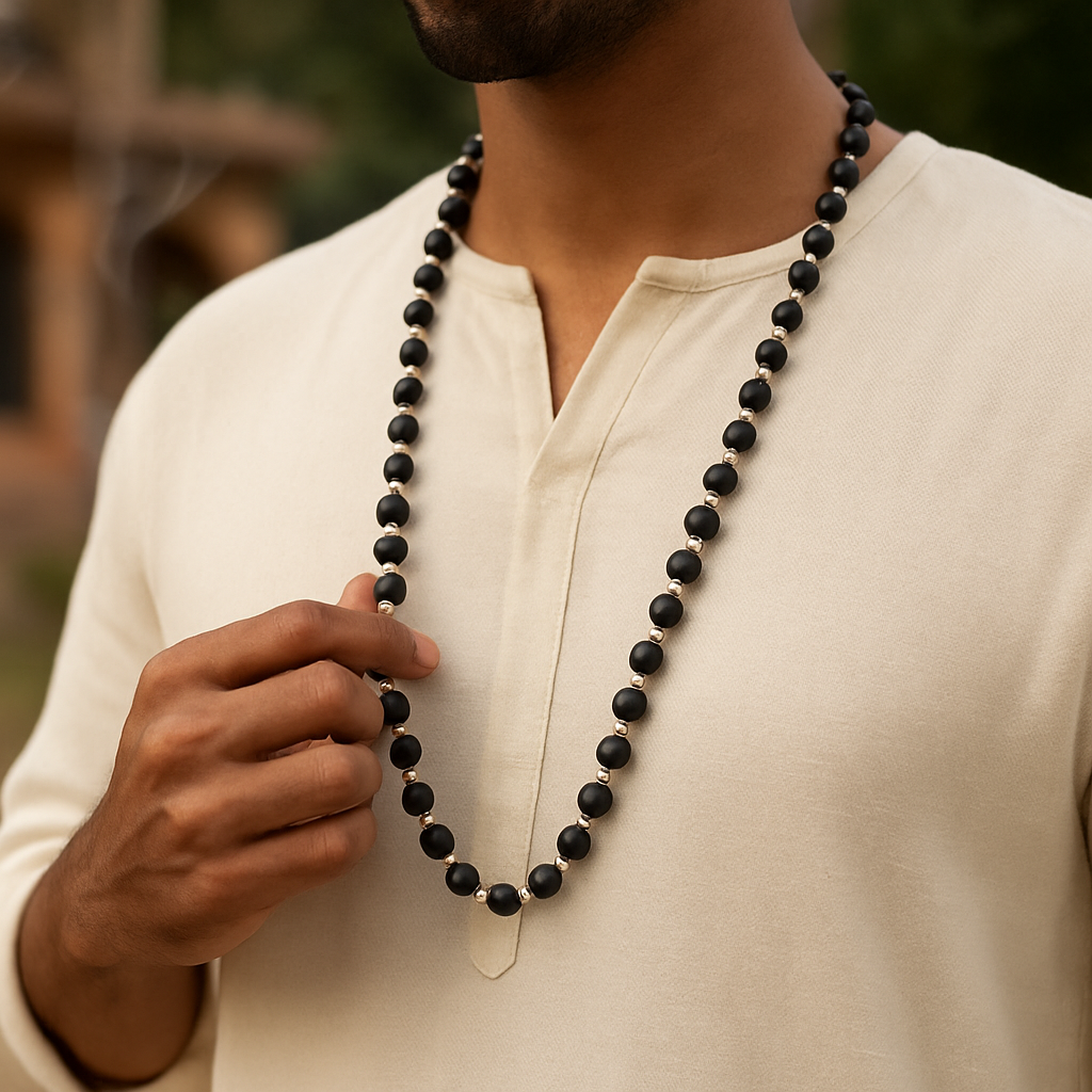 Silver Plated Karungali Mala – Original Ebony Wood Beads (Govt. Certified)