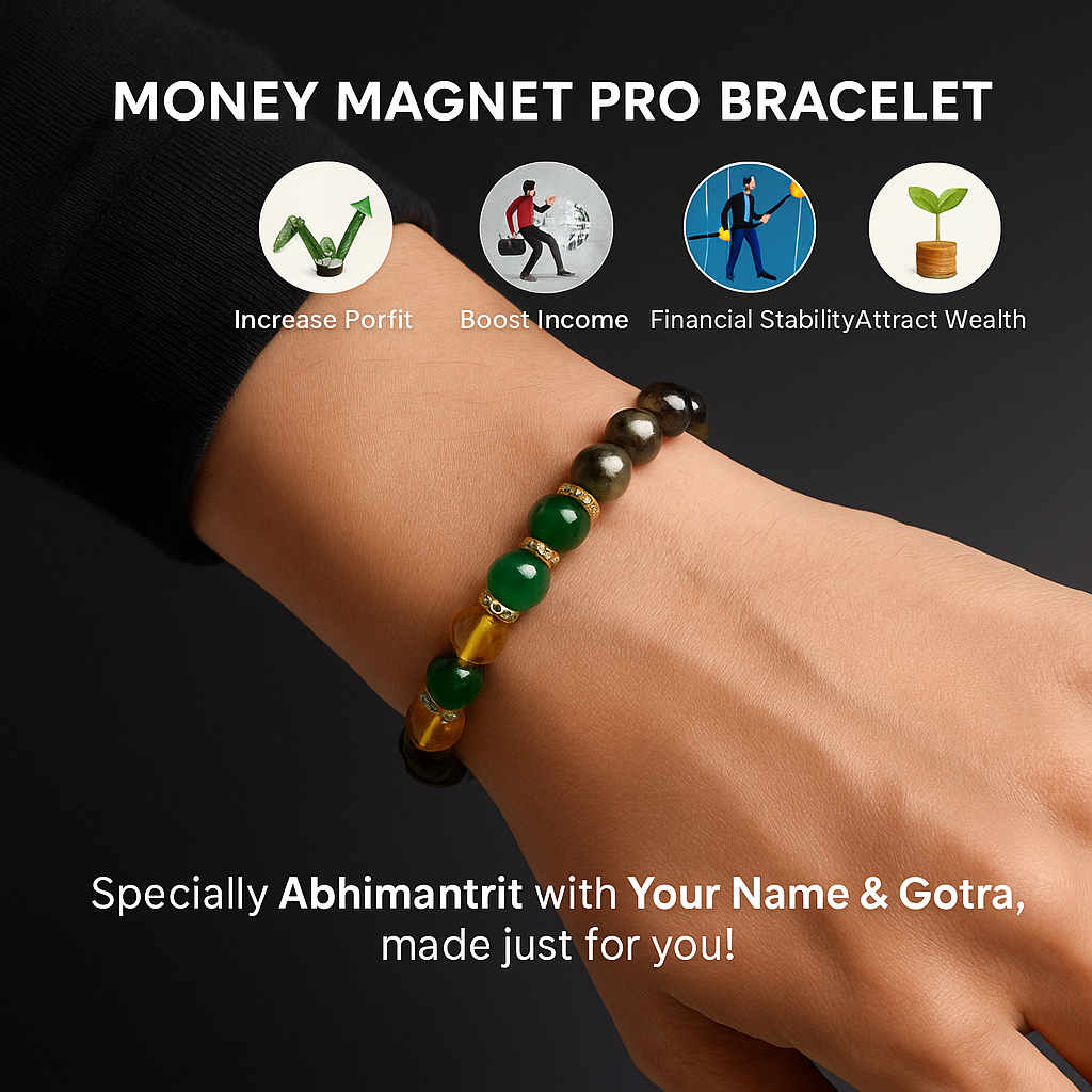 Natural Money Magnet Crystal Bracelet - Pyrite, Tiger Eye, Citrine & Aventurine Beads (Govt. Certified)