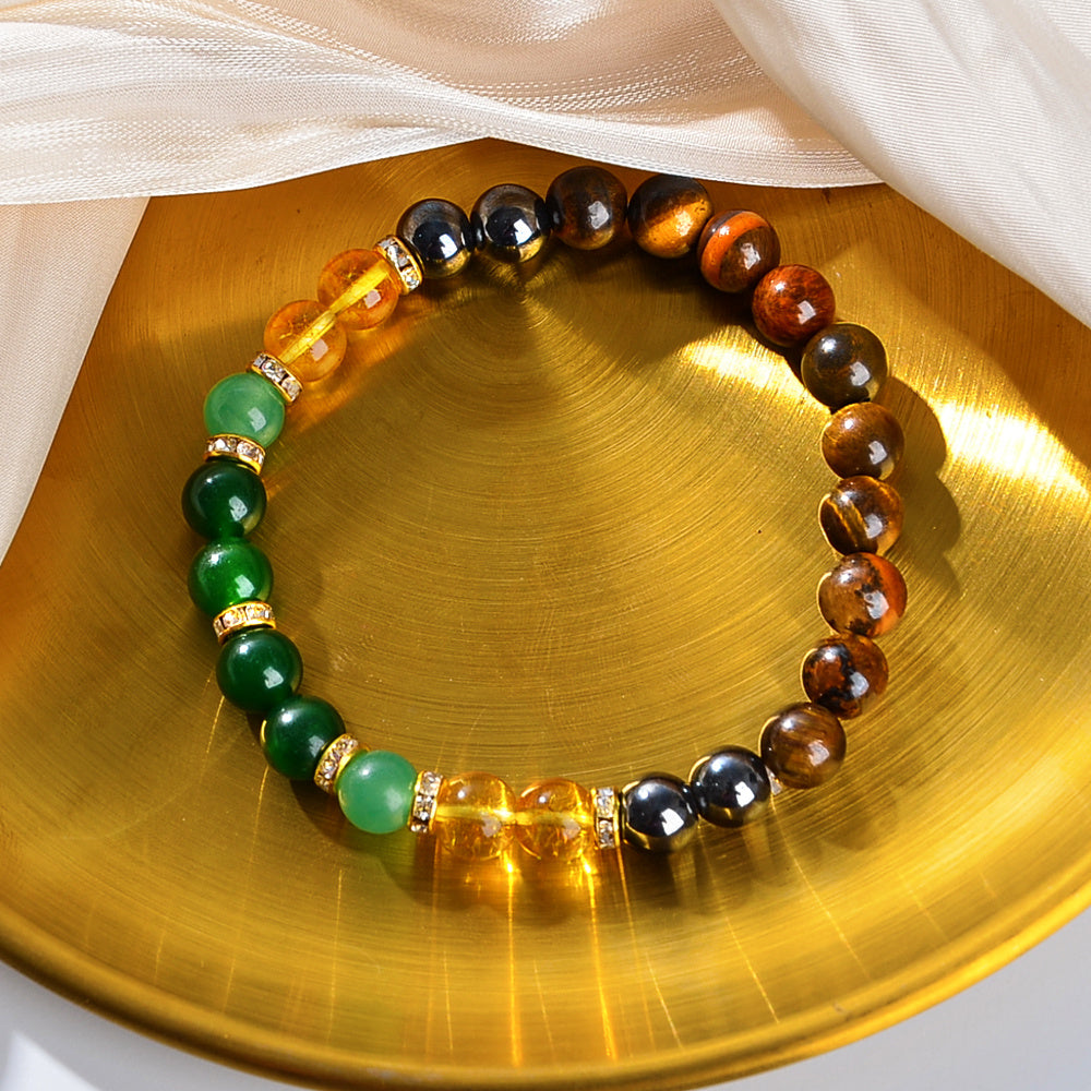 Natural Money Magnet Crystal Bracelet - Pyrite, Tiger Eye, Citrine & Aventurine Beads (Govt. Certified)